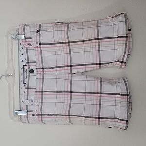 Abercrombie White, Pink, Green & Gray Plaid Shorts Kids 14